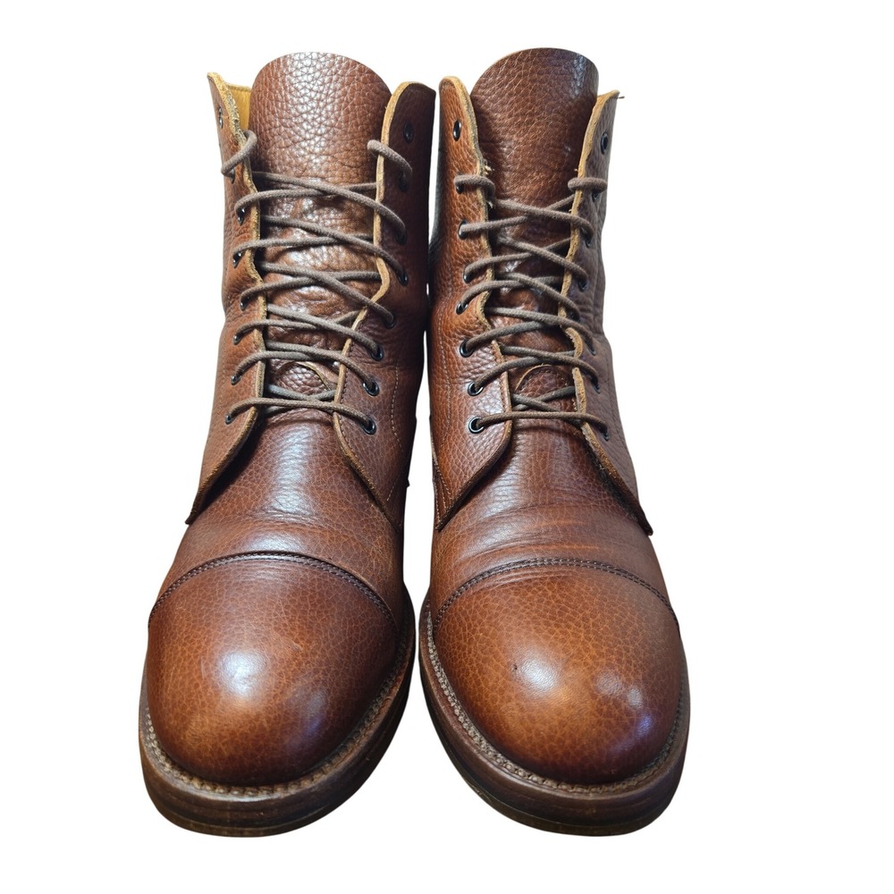 RARE VINTAGE Ralph Lauren Pebbled Leather Cap Toe BOOTS Womens 10B Brown LACE-UP - Picture 2 of 9